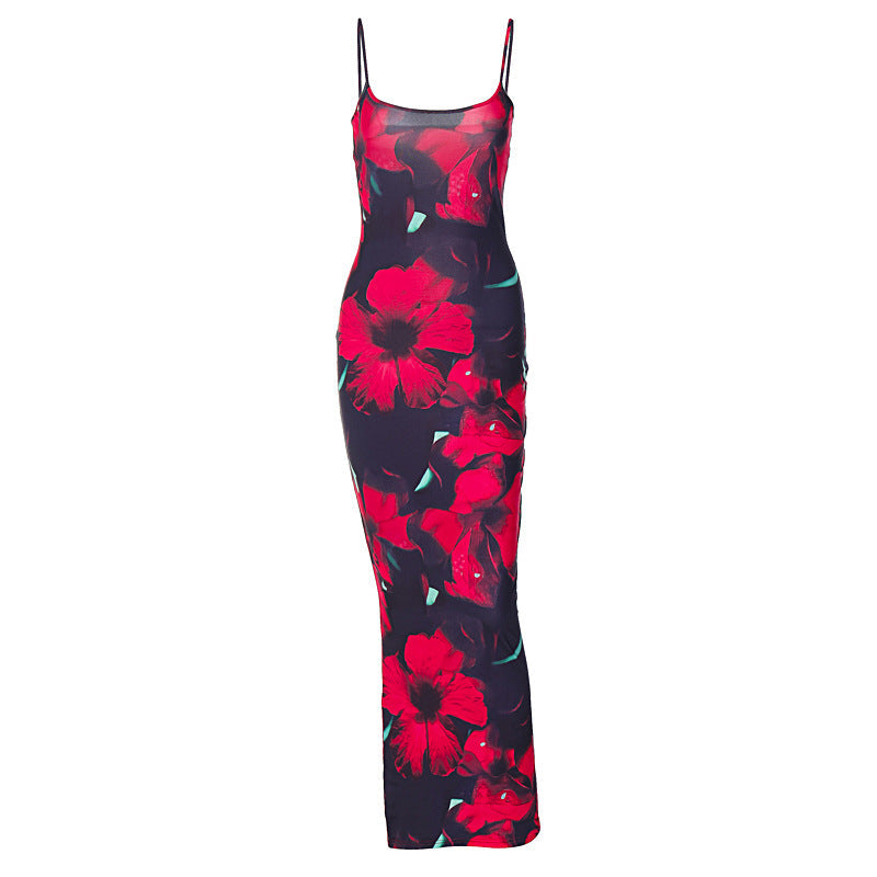 Printed U Neck Strap Slim Fit Sexy Women Dress Bella Mia